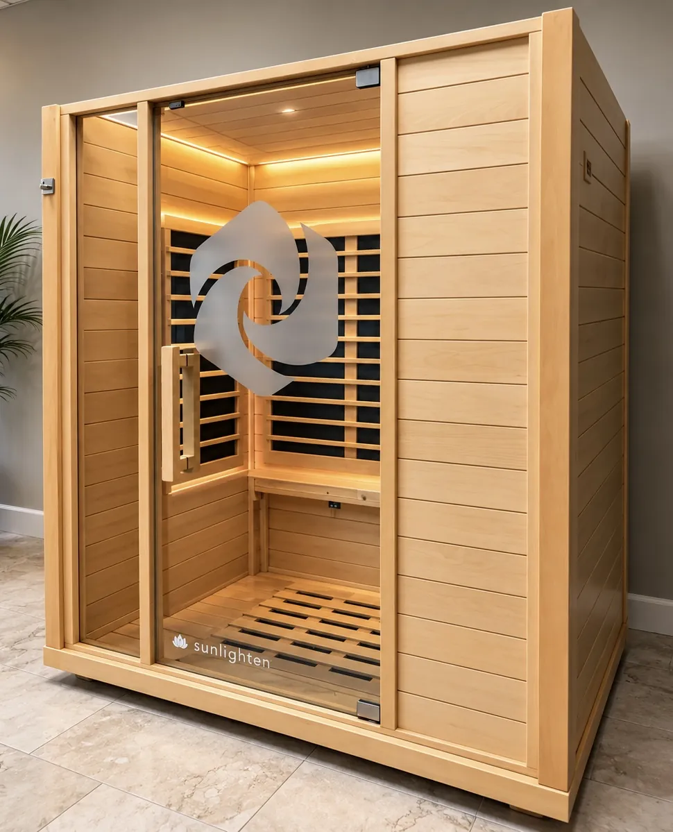 Wooden Sunlighten infrared sauna at CRYO850 Niceville